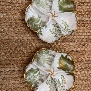 Elegant Green and Gold 19th Century Limoges Oyster Plate pair